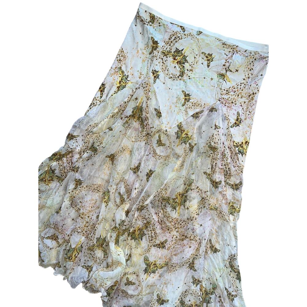 Diane von Furstenberg 100% Silk Santiago Midi Skirt Butterfly Fairy Print Size 6